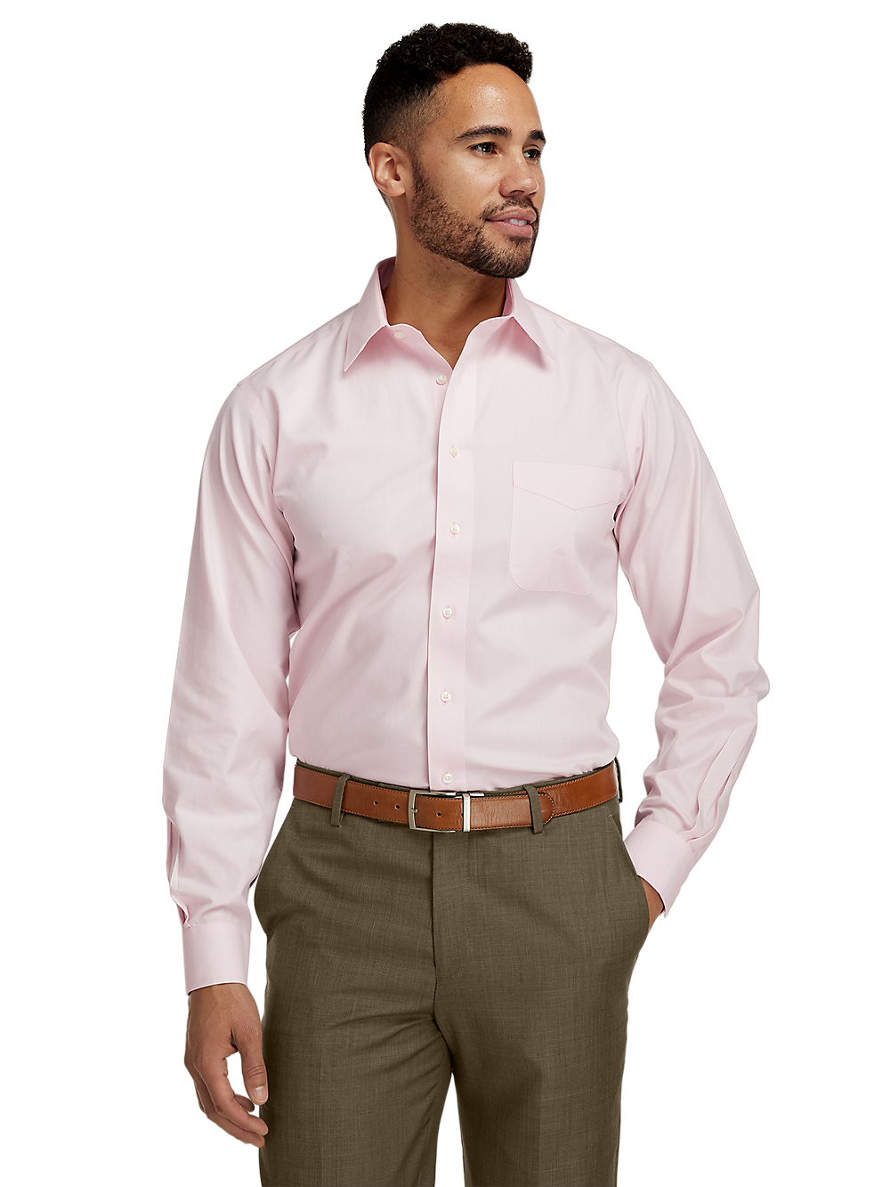 Alternate Image of Non-iron Cotton Pinpoint Solid Point Collar Dress Shirt-1