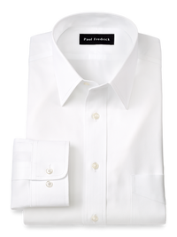 Non-Iron Cotton Pinpoint Solid Point Collar Dress Shirt - White