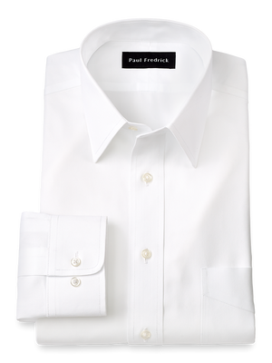 Non-Iron Cotton Pinpoint Solid Point Collar Dress Shirt - White