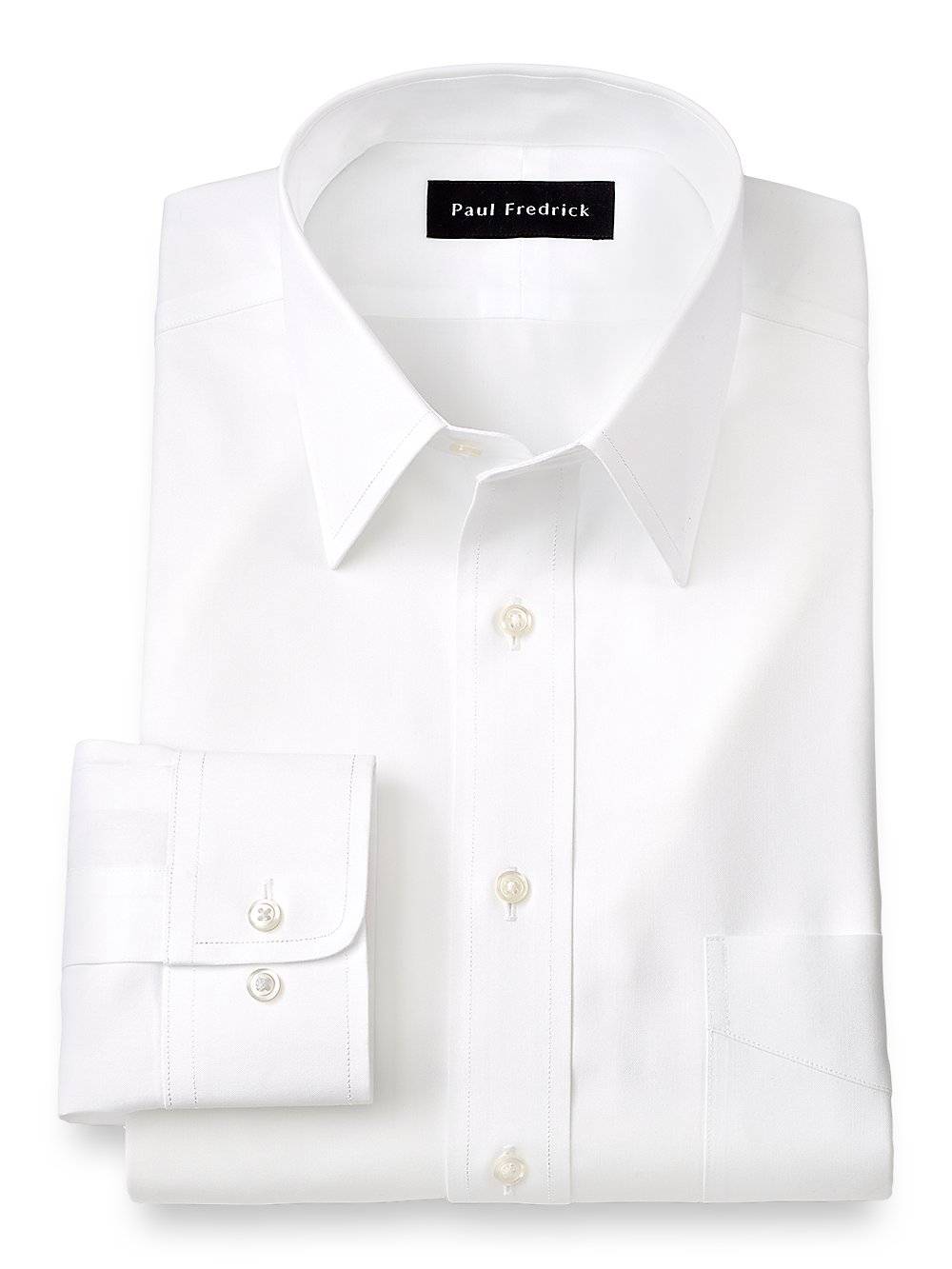 Product Image of Non-iron Cotton Pinpoint Solid Point Collar Dress Shirt-White