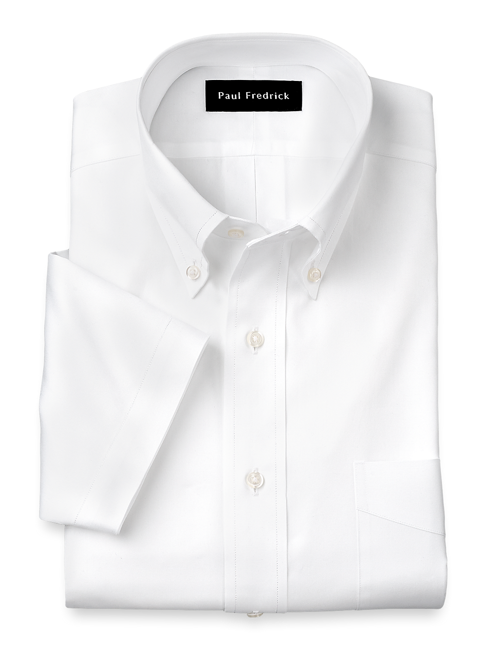 Product Image of Non-iron Cotton Pinpoint Solid Button Down Collar Short Sleeve Dress Shirt-White