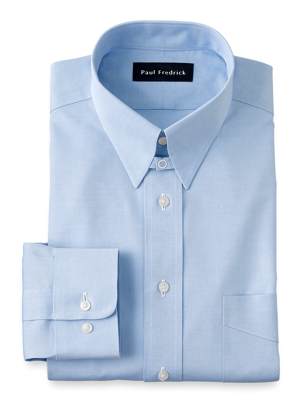 Product Image of Non-iron Cotton Pinpoint Solid Snap Tab Collar Dress Shirt-Blue