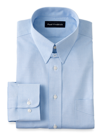 Non-Iron Cotton Pinpoint Solid Snap Tab Collar Dress Shirt - Blue