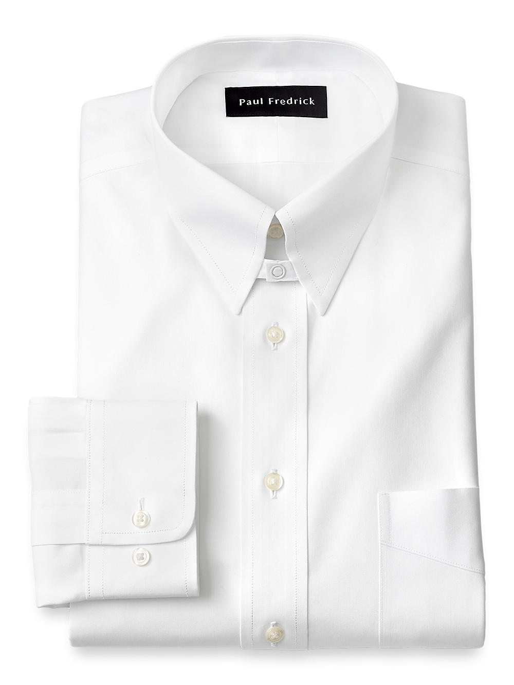 Product Image of Non-iron Cotton Pinpoint Solid Snap Tab Collar Dress Shirt-White