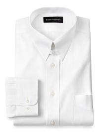 Non-Iron Cotton Pinpoint Solid Snap Tab Collar Dress Shirt - White