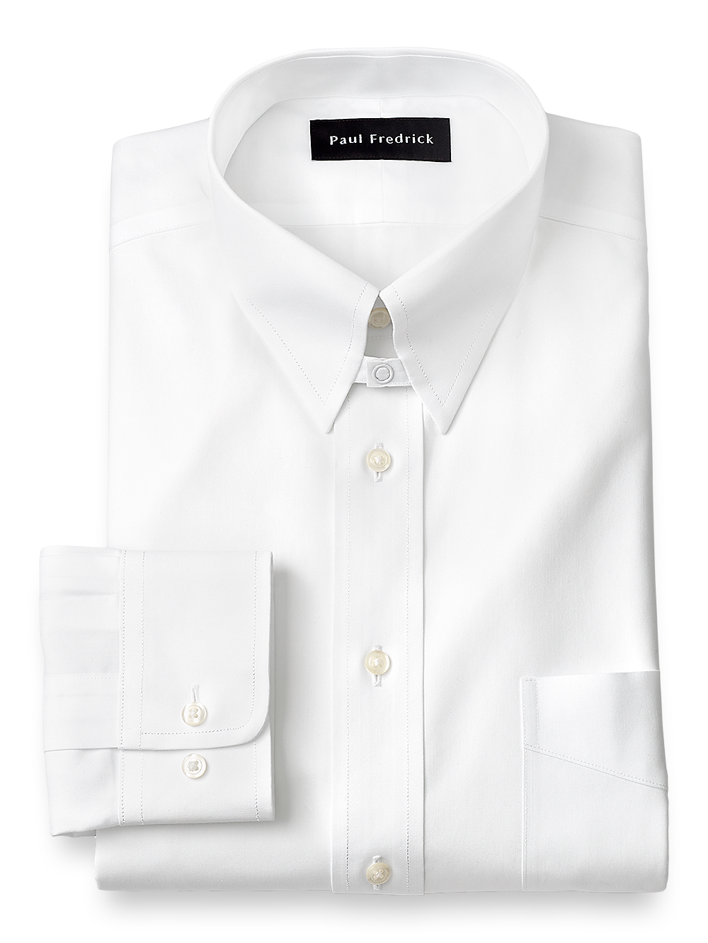 Product Image of Non-iron Cotton Pinpoint Solid Snap Tab Collar Dress Shirt-White