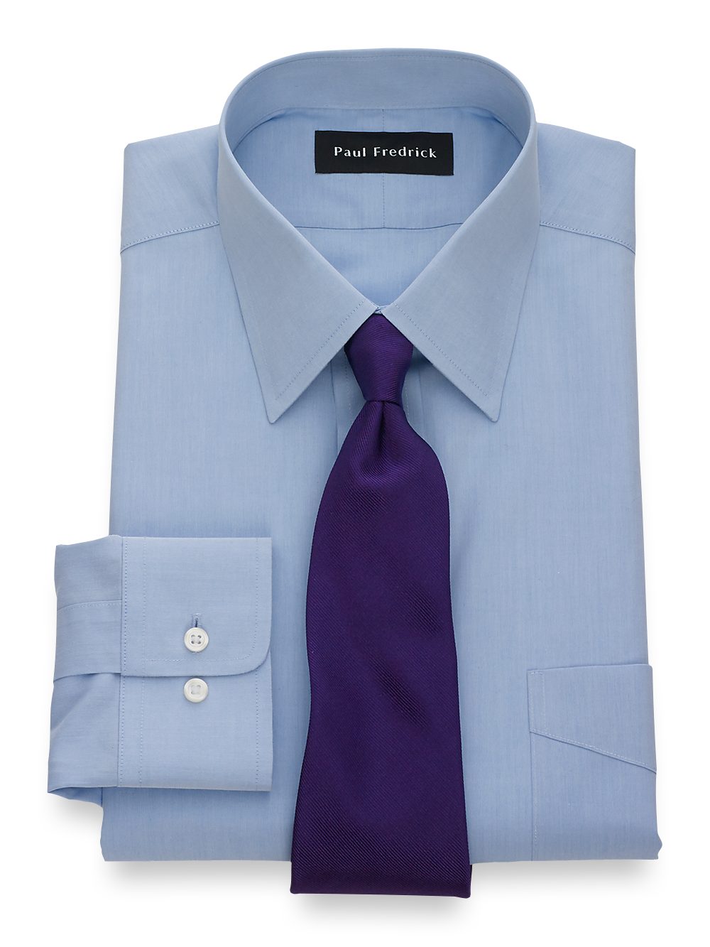 Product Image of Non-iron Cotton Broadcloth Solid Color Straight Collar Dress Shirt-Blue