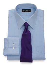 Non-Iron Cotton Broadcloth Solid Color Straight Collar Dress Shirt - Blue