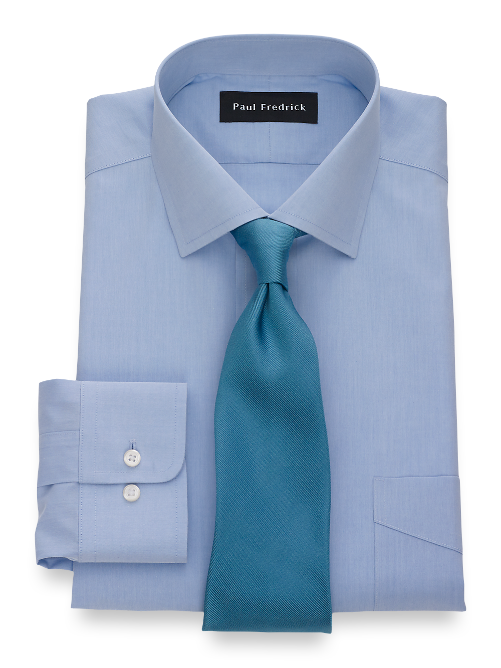 Product Image of Non-iron Cotton Broadcloth Solid Color Spread Collar Dress Shirt-Blue