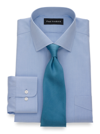 Non-Iron Cotton Broadcloth Solid Color Spread Collar Dress Shirt - Blue