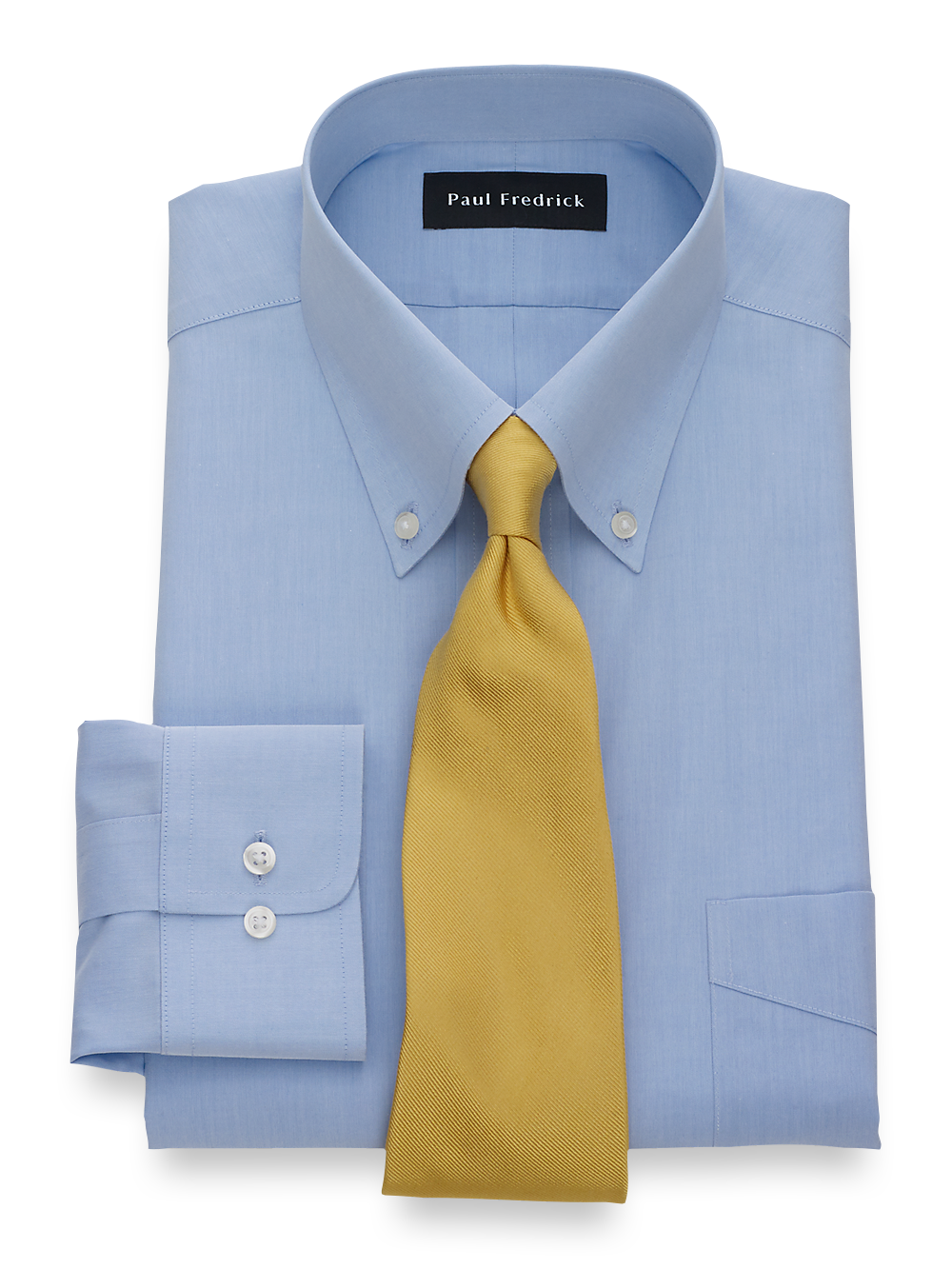 Product Image of Non-iron Cotton Broadcloth Solid Color Button Down Collar Dress Shirt-Blue