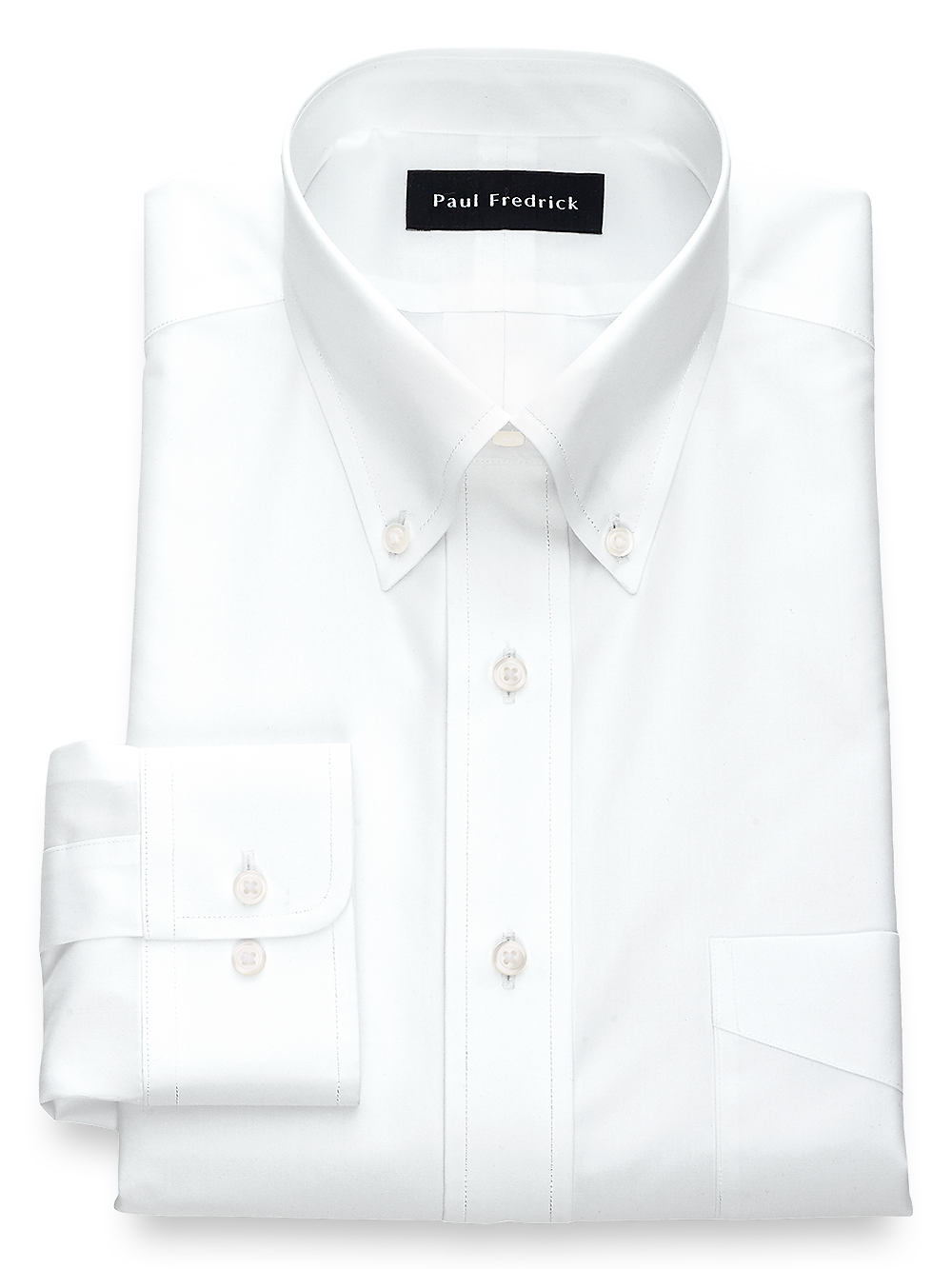 Product Image of Non-iron Cotton Broadcloth Solid Color Button Down Collar Dress Shirt-White