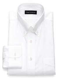 Non-Iron Cotton Broadcloth Solid Color Button Down Collar Dress Shirt - White