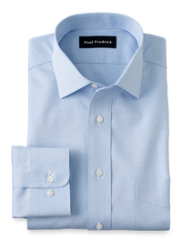 Non-Iron Cotton Pinpoint Solid Spread Collar Dress Shirt - Blue