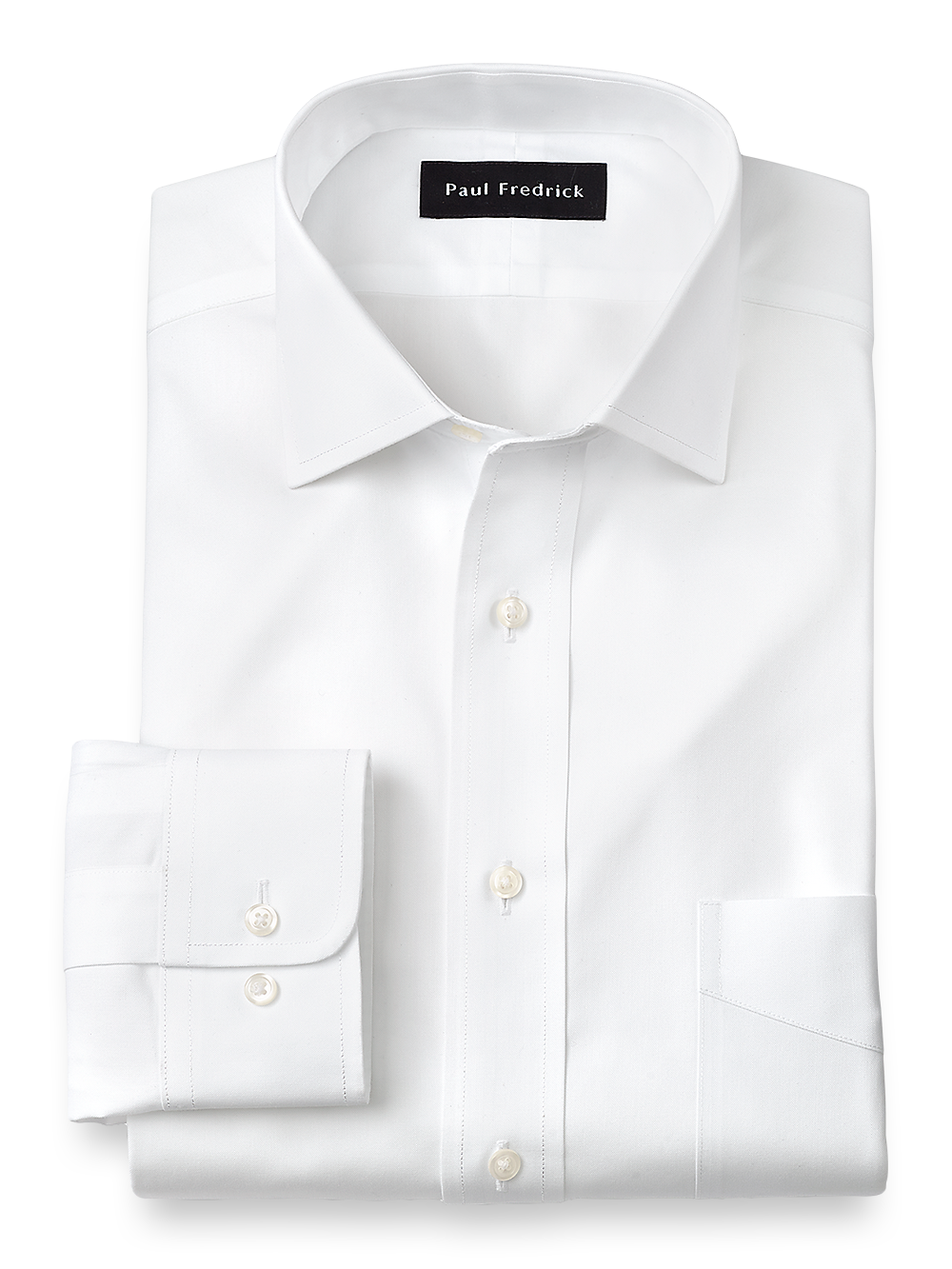Product Image of Non-iron Cotton Pinpoint Solid Spread Collar Dress Shirt-White