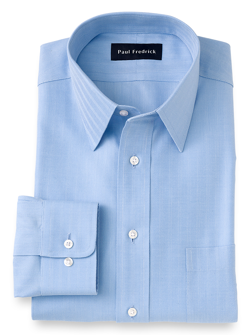 Product Image of Non-iron Cotton Herringbone Point Collar Dress Shirt-Blue