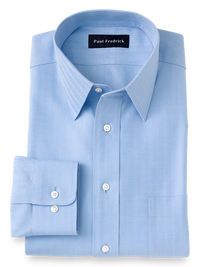 Non-Iron Cotton Herringbone Point Collar Dress Shirt - Blue