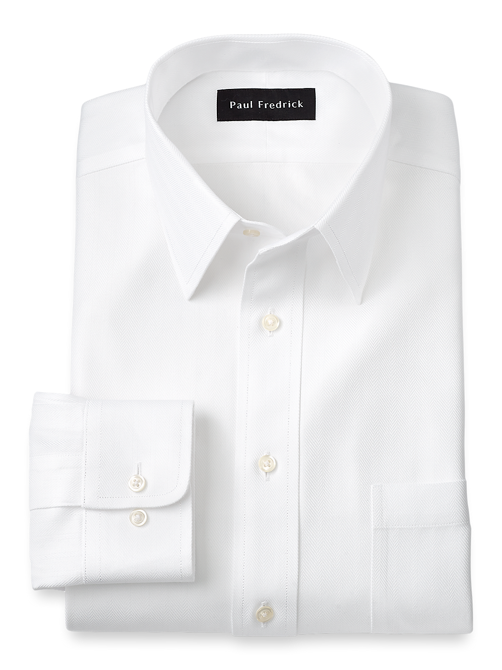 Product Image of Non-iron Cotton Herringbone Point Collar Dress Shirt-White