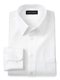 Non-Iron Cotton Herringbone Point Collar Dress Shirt - White