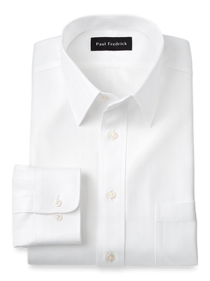 Non-Iron Cotton Herringbone Point Collar Dress Shirt - White