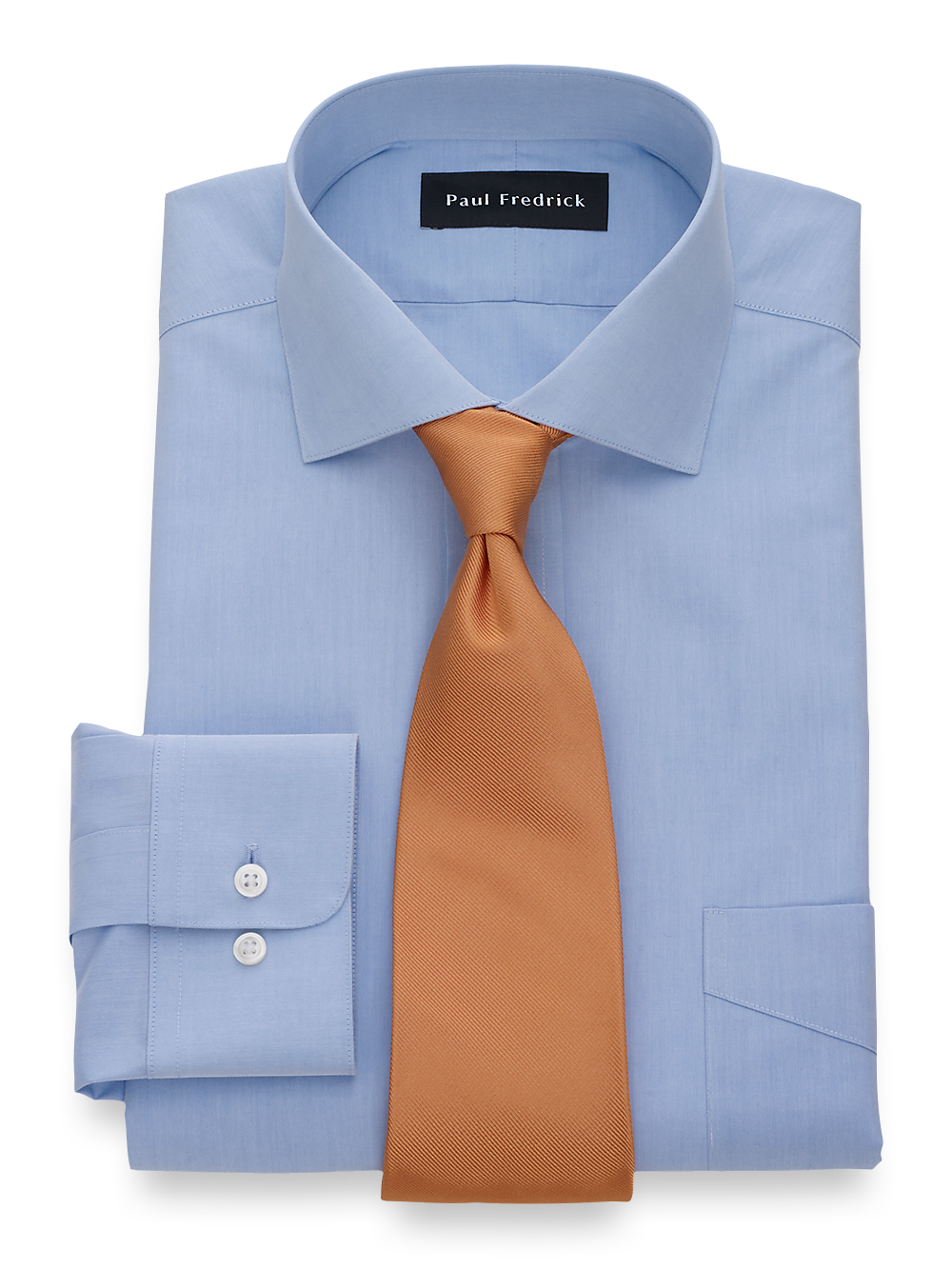 Product Image of Non-iron Cotton Broadcloth Solid Color Cutaway Spread Collar Dress Shirt-Blue