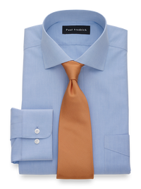 Non-Iron Cotton Broadcloth Solid Color Cutaway Spread Collar Dress Shirt - Blue