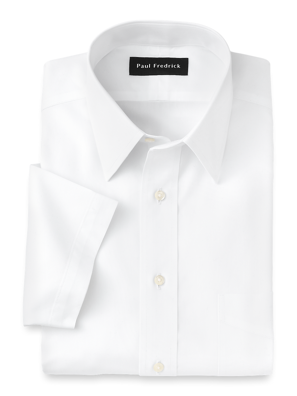 Non-Iron Cotton Pinpoint Solid Point Collar Short Sleeve Dress Shirt -