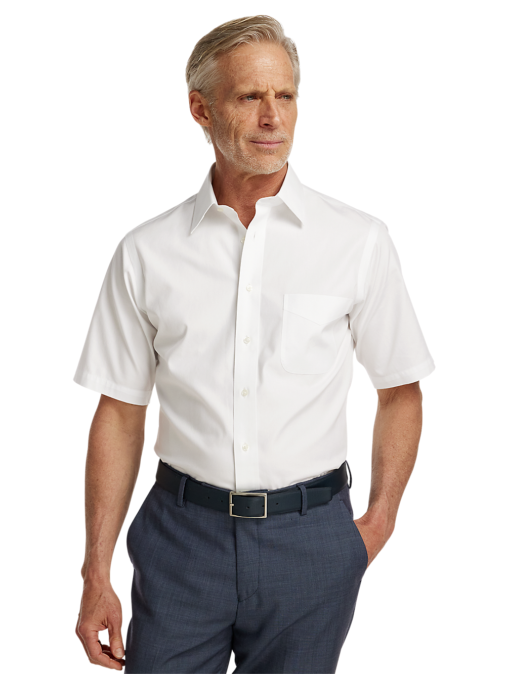 Alternate Image of Non-iron Cotton Pinpoint Solid Point Collar Short Sleeve Dress Shirt-1