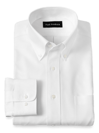 Non-Iron Cotton Twill Button Down Collar Dress Shirt - White