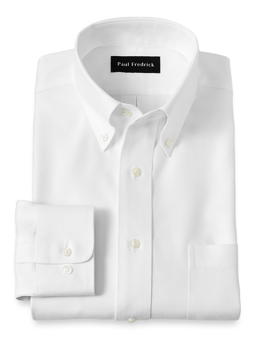 Product Image of Non-iron Cotton Herringbone Button Down Collar Dress Shirt-White