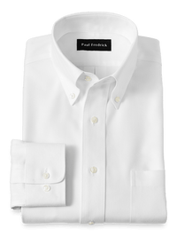 Non-Iron Cotton Herringbone Button Down Collar Dress Shirt - White