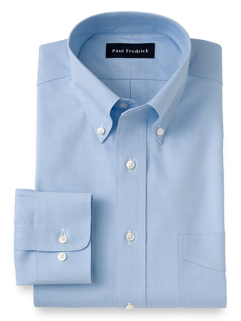 Product Image of Impeccable Non-iron Cotton Pinpoint Solid Color Button Down Collar Dress Shirt-Blue