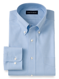 Impeccable Non-Iron Cotton Pinpoint Solid Color Button Down Collar Dress Shirt - Blue