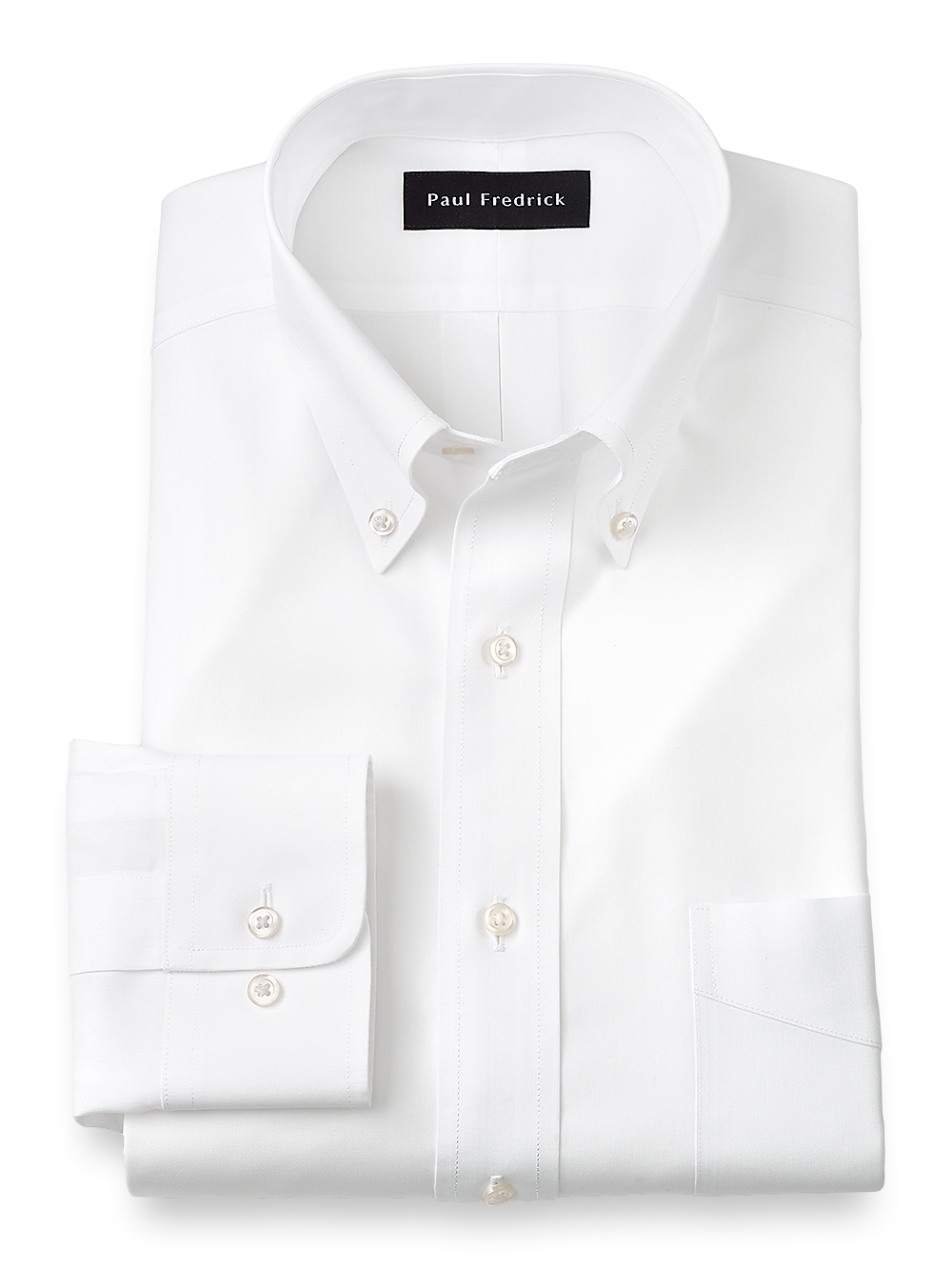 Product Image of Impeccable Non-iron Cotton Pinpoint Solid Color Button Down Collar Dress Shirt-White