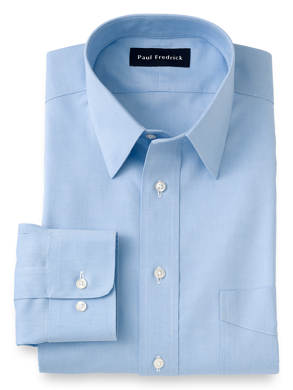 Product Image of Impeccable Non-iron Cotton Pinpoint Solid Color Straight Collar Dress Shirt-Blue