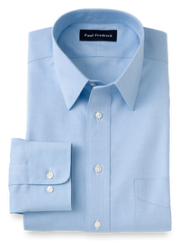 Impeccable Non-Iron Cotton Pinpoint Solid Color Straight Collar Dress Shirt - Blue