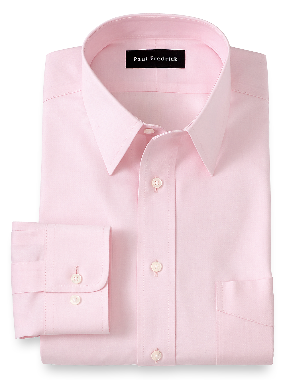 Product Image of Impeccable Non-iron Cotton Pinpoint Solid Color Straight Collar Dress Shirt-Pink