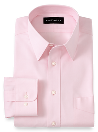 Impeccable Non-Iron Cotton Pinpoint Solid Color Straight Collar Dress Shirt - Pink