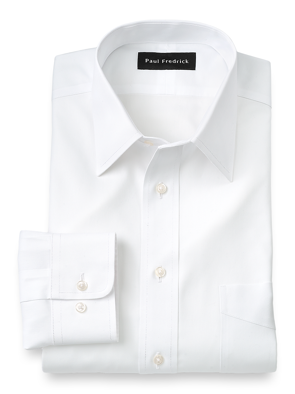 Product Image of Impeccable Non-iron Cotton Pinpoint Solid Color Straight Collar Dress Shirt-White