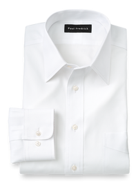 Impeccable Non-Iron Cotton Pinpoint Solid Color Straight Collar Dress Shirt - White