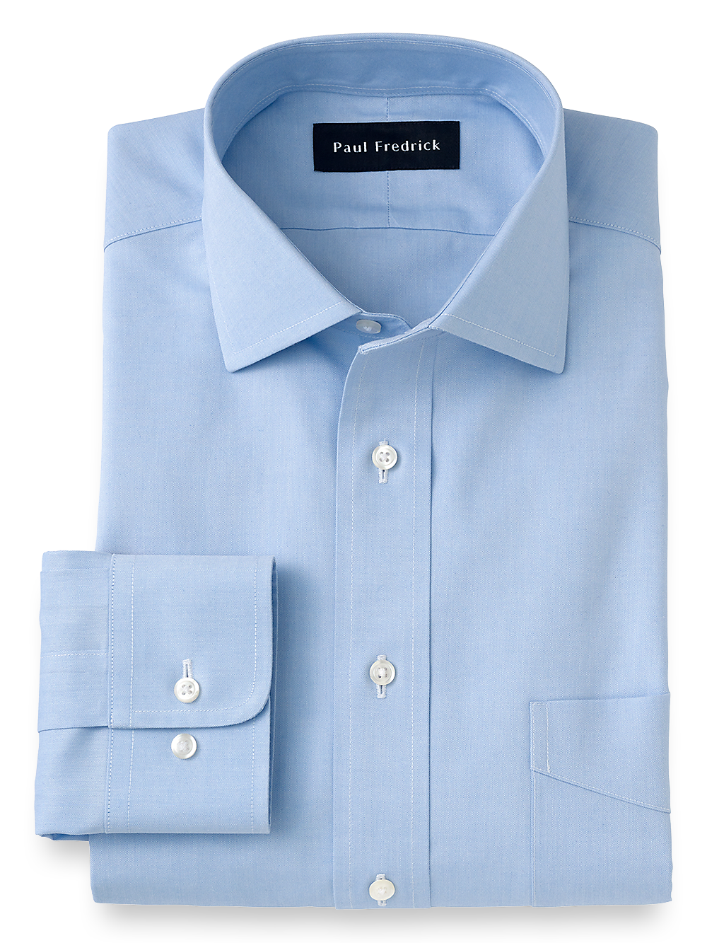 Product Image of Impeccable Non-iron Cotton Pinpoint Solid Color Spread Collar Dress Shirt-Blue