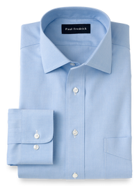 Impeccable Non-Iron Cotton Pinpoint Solid Color Spread Collar Dress Shirt - Blue