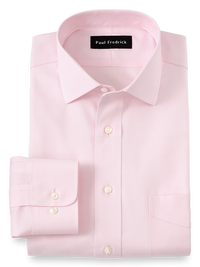 Impeccable Non-Iron Cotton Pinpoint Solid Color Spread Collar Dress Shirt - Pink