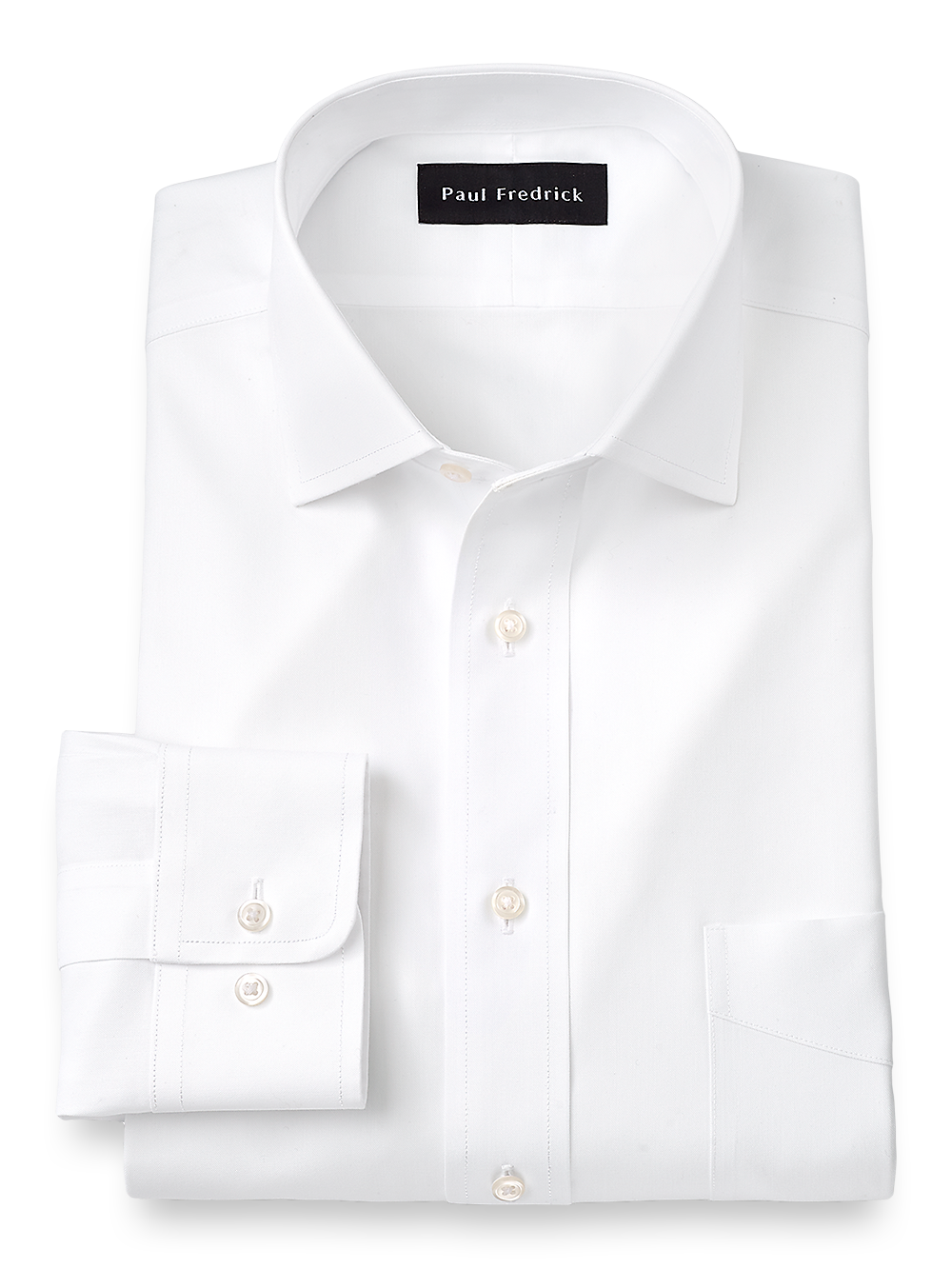 Product Image of Impeccable Non-iron Cotton Pinpoint Solid Color Spread Collar Dress Shirt-White