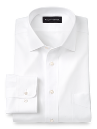 Impeccable Non-Iron Cotton Pinpoint Solid Color Spread Collar Dress Shirt - White