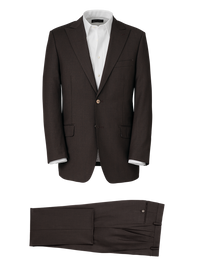 Wool Stretch Bengaline Single Breasted Peak Lapel Suit - Dark Brown