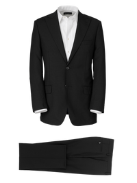 Wool Stretch Bengaline Single Breasted Peak Lapel Suit - Black