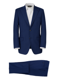 Wool Stretch Bengaline Single Breasted Peak Lapel Suit - Blue