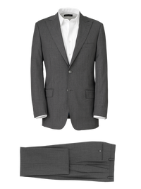 Wool Stretch Bengaline Single Breasted Peak Lapel Suit - Grey