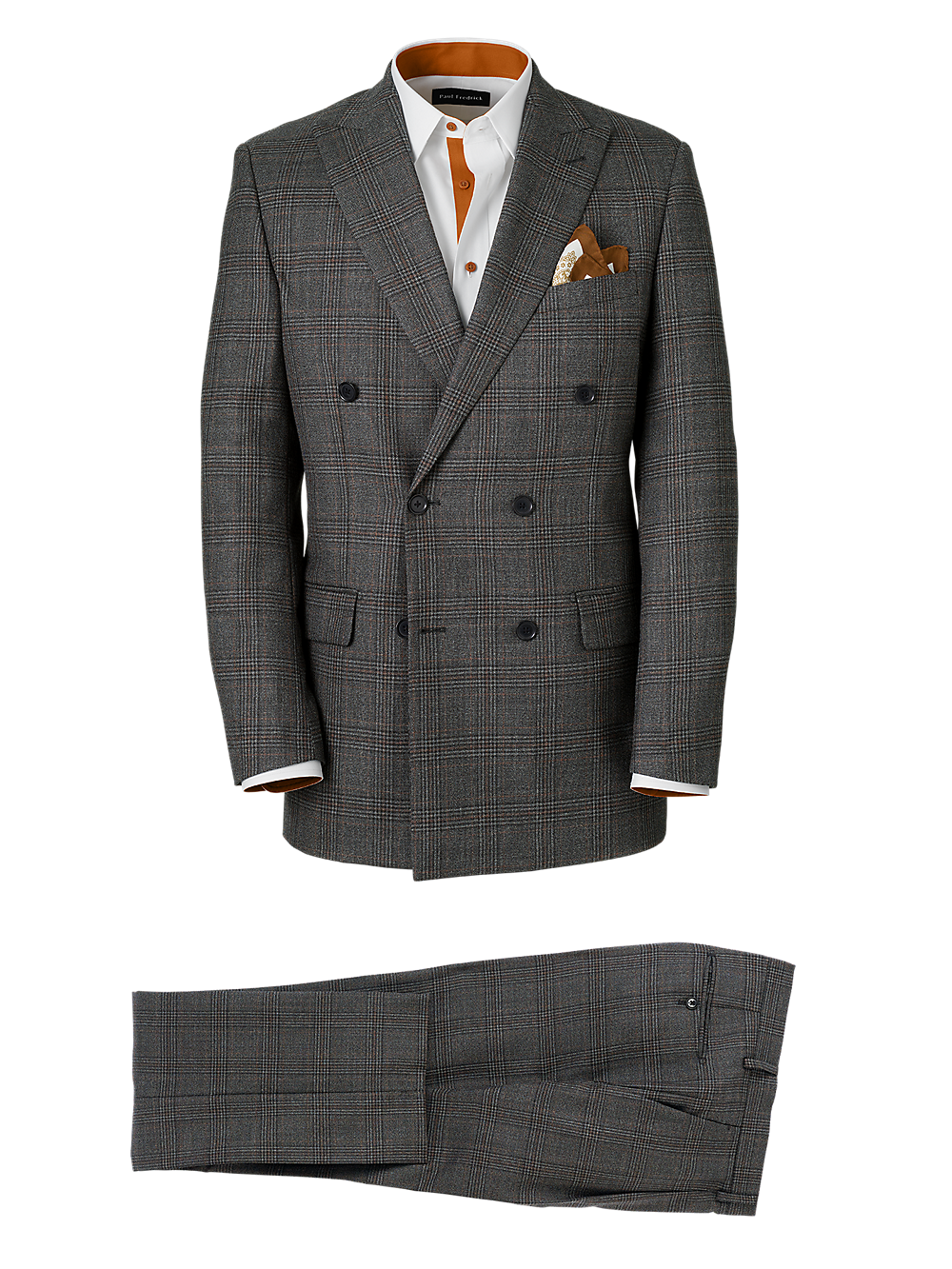 Product Image of Wool Plaid Double Breasted Peak Lapel Suit-0